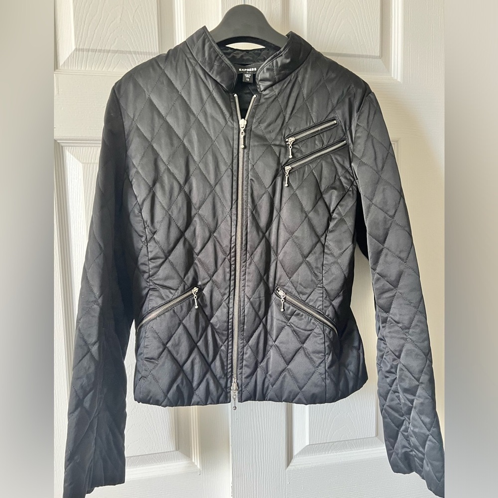 Express Black Satin Moto Jacket Quilted